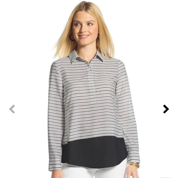 SALE! B/W Stripe Chicos Collared Blouse Size 1 (8) EUC - Picture 6 of 7
